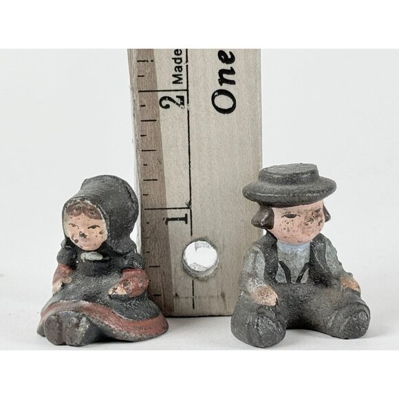 Vintage Cast Iron Amish Boy Girl Mini Figurines Rustic Primitive Decor - Picture 11 of 11